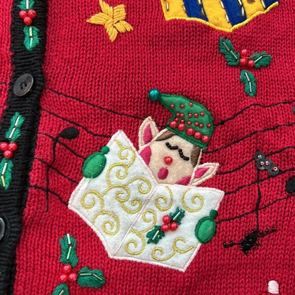 Vintage Bobbie Brooks Holiday Christmas Caroling Santa Sweater Vest Medium - Picture 6 of 8